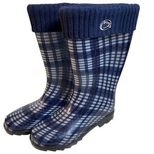 Women's Penn State Size Medium 10 10.5 Blue White Plaid Rubber Rain Boots We Are